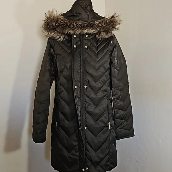 Kenneth Cole Reaction Daek Green Brown Down Feather Faux Fur Long Jacket Parka - Picture 5 of 11